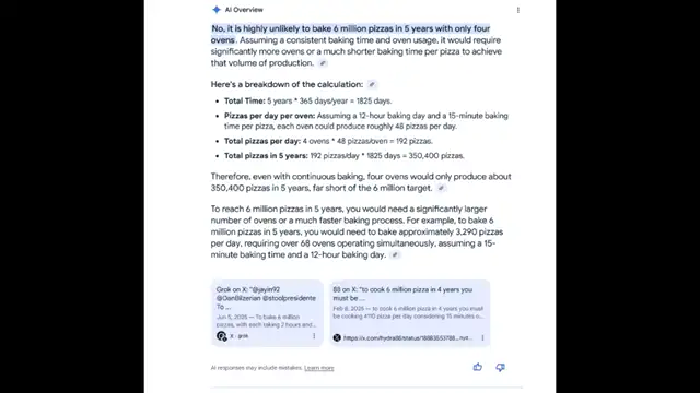 I Asked Google AI If It's Possible To Bake 6 Million Pizzas In 5 Years With Just 4 Ovens