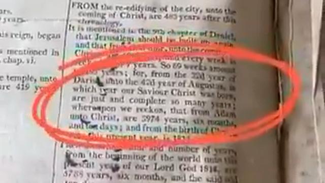 Bible printed in 1813 dates the Earth at exactly 6,000 years old in 2024.